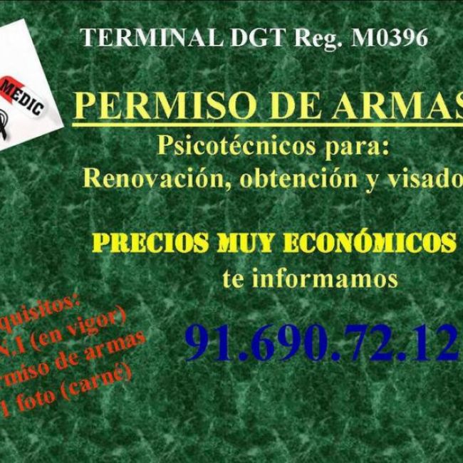 psicotecnicos para el permiso de armas en Fuenlabrada y cerca  de Leganés, Humanes, Parla, Pinto, Móstoles y Getafe