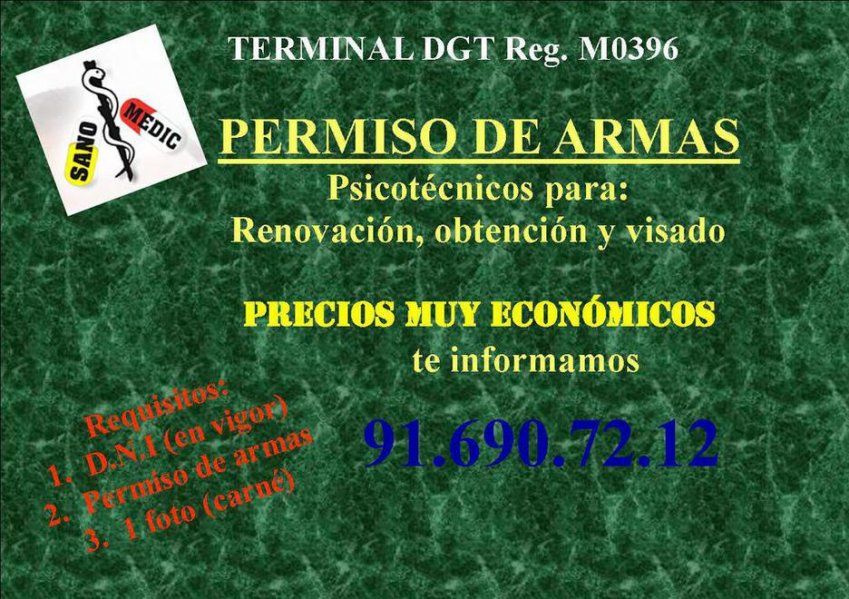 psicotecnicos para el permiso de armas en Fuenlabrada y cerca  de Leganés, Humanes, Parla, Pinto, Móstoles y Getafe